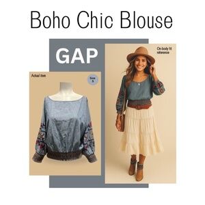 🌸GAP Boho Embroidered Chambray Top–Unique Sleeves & Festival Vibes-bundle 20%